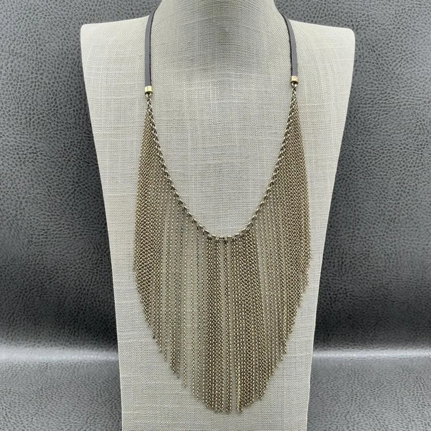 Collar Babero con Flecos Marca Lucky Antiguo Tono Dorado Cadena Cuero Cordón Mujeres Boho Foto 1 de 4