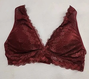Daisy Fuentes Red Lace Wireless Deep V Lightly Padded Bra Bralette Size XL - Picture 1 of 4