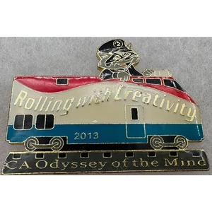 Odyssey of the Mind 2013 Pin Rolling with Creativity Train Enamel Lapel Pin - Picture 1 of 3