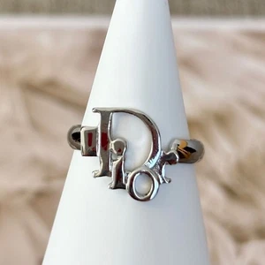 RARE Christian Dior Logo Ring Silver Size 6.5 Jewelry Vintage Excellent Auth - Picture 1 of 12