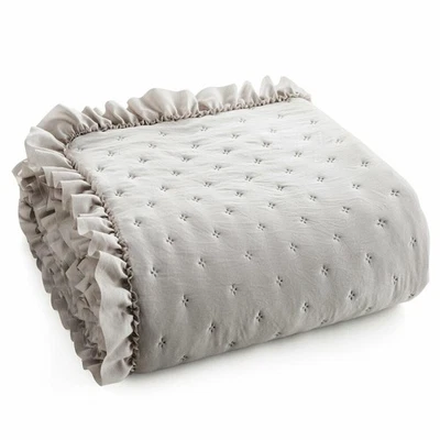 Bettüberwurf Tagesdecke Bettdecke beige Rüsche Steppdecke 170x210cm Sofaüberwurf - Bild 1 von 4