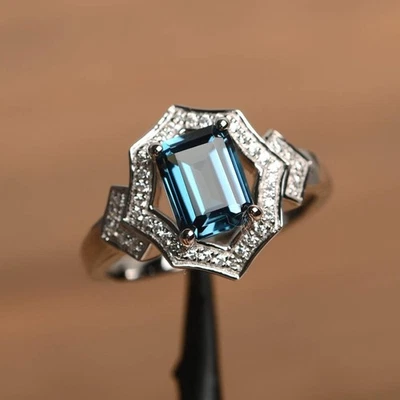 Natural Handmade Swiss Topaz 925 Sterling Silver Engagement/Wedding Ring For Her - Image 1 of 4