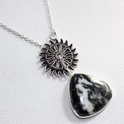 925 Silver Plated Drop White Buffalo Turquoise Necklace Gemstone 19" GW - Image 1 of 3