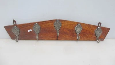 Perchero de madera vintage ganchos de níquel perchas para sombreros antiguo francés antiguo 28" W Foto 1 de 4