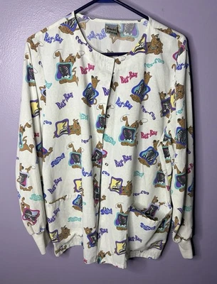 Vintage 1997 Scooby Doo Scrub Top Size Large Cartoon Network Long Sleeve Retro - Image 1 of 4