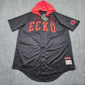 Ecko Unltd Hooded Button Up Jersey Shirt Black Red Logo Men’s 2X  Retro Baseball - Picture 1 of 11