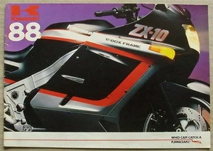 KAWASAKI MOTORCYCLES RANGE 1988 Sales Brochure ZX-10 GPZ1000RX GT750 AR50 KLR650 - Picture 1 of 6