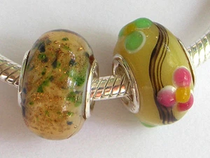 2 x Beads Sterlingsilber und Glasperle *** AUS ECHTEM SILBER und Glas, gold-gelb - Picture 1 of 2