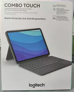 Logitech Combo Touch Case Keyboard Smart Connector iPad Pro 1/2/3 & 4th Gen Grey - Picture 1 of 7