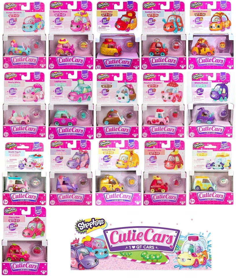 MOOSE TOYS SHOPKINS CUTIE CARS COLLECTIBLE SERIES 3 QT DIECAST GIRLS AGE 5+