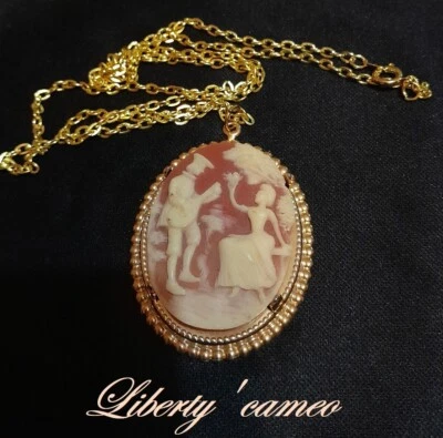 PREGIATA COLLANA CAMMEO  DAMA-CAVALIERE  CM.5,5 CORNIOLA,PASTA-ONICE,ORO-GIALLO - Immagine 1 di 4