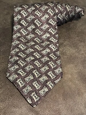 Corbata a Rayas Geométricas Bugatti Para Hombre Marrón Verde 100% Seda Italiana  Foto 1 de 4