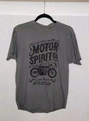 Affliction T shirt Wild and Free Motor Spirit Green Black Motorcycle Logo Bead M - Image 1 of 4