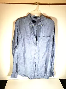 J. Crew Men's Large Slim Fit Long Sleeve Button-Down 100% Linen Blue Shirt - Picture 1 of 7