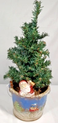 Tabletop Artificial Christmas Tree Burlap Weighted Base Small 15" Ceramic Holder - Image 1 of 4