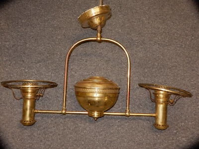 ANTIQUE UNUSUAL HANGING BRASS DOUBLE STUDENT LAMP - Image 1 of 4