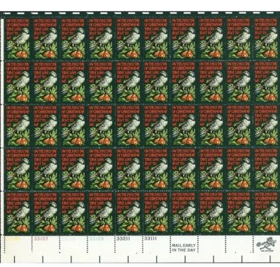 US Scott 1445 CHRISTMAS PARTRIDGE IN A PEAR TREE (1971) MHN 8¢ Full Sheet Stamps - Image 1 of 2
