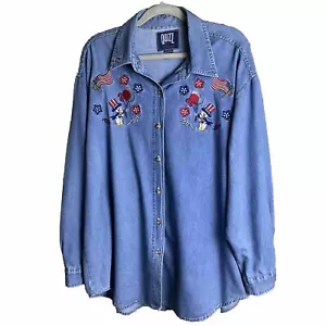 Camisa de mezclilla con botones de mujer Quizz talla 24 vintage patriótica americana 2000 defecto* - Imagen 1 de 12