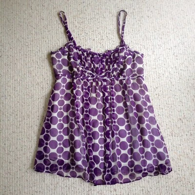 INC International Concepts Silk Babydoll Cami Top Sz 6 Purple Polka Dot 90s Y2K - Image 1 of 4