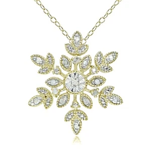 18K Gold over Sterling Silver 1/10ct TDW Diamond Snowflake Necklace - Picture 1 of 4