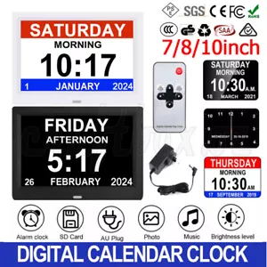 7/8/10 LED Dementia Digital Calendar Clock Alarm Extra Large Day Week Month Year - Picture 1 of 24