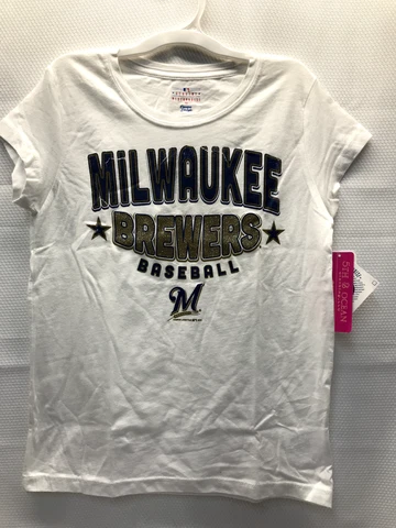 MLB Milwaukee Brewers Girls Glitter Graphic Short Sleeve Girls Large 10/12 Cover