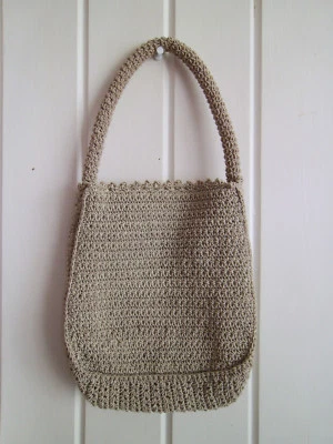 BNWOT - LADIES CUTE STONE /BEIGE CROTCHETED EVENING BAG - 7" wide x 9" long - Image 1 of 4