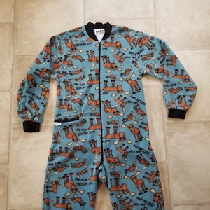LAZY ONE SMALL Blue Fleece Pajamas DON'T MOOSE WITH ME Footie Pocket Butt Flap - Picture 1 of 12