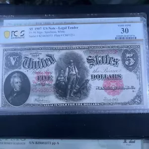 1907 $5 Legal Tender Fr#91 Pcgs-30 Very Fine - Picture 1 of 4