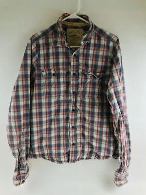 Camisa Hollister para hombre talla XL blanca roja azul a cuadros manga larga solapas abotonadas Foto 1 de 4