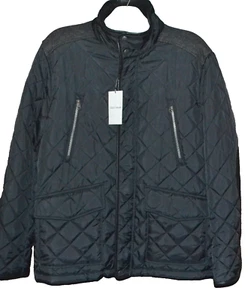 Cole Haan Black Men's Quilted Coat Zipper Leather Trim Collar Jacket Size XL - Picture 1 of 18