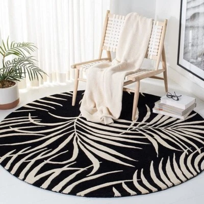 Black/White Leave Hand Tufted Rugs 5x5Round Geomatric EveryRoom - Image 1 of 4