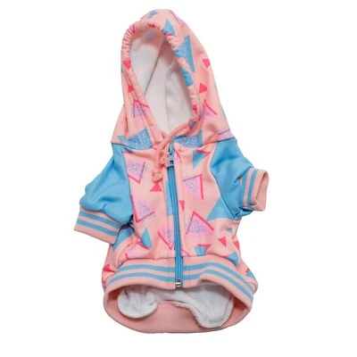 Fresh Pawz L Pink Blue Triangle Dog Pet Hoodie Poly Spandex Back Kangaroo Pocket