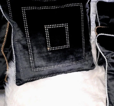 Dekokissen,"Hermes",Schwarz,Samt,Strasssteine,45x45cm,elegant,luxuriös,Loft, - Bild 1 von 4