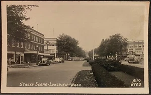 Real Photo Postcard RPPC Longview WA Street Scene w Old Autos Rexall Drug Store - Picture 1 of 3