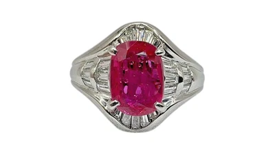 Anillo de cóctel de platino de 2,02 quilates con zafiro rosa natural y diamantes talla 8,25, 6,6 dwt Foto 1 de 4