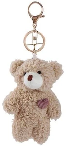 Brown Bear Pink Heart Plush Stuffed Keychain For Backpack, Plush Keychain - Picture 1 of 8