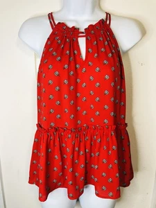 Ann Taylor Loft Neckholder-Bluse rot Blumen Schößchen Damengröße XSP - Bild 1 von 9