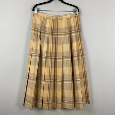 Saia Midi Feminina Pendleton 100% Lã Amarela Xadrez Plissada Anos 90 14 - Imagem 1 de 4