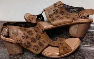 Remonte Dorndorf-Brown Leather Sling Back Sandals with Floral Cutouts Size 7.5 - Picture 1 of 11