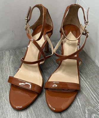 Antonio Melani Hadley Strappy Patent Sandals, Caramel Brown Size 11M (scuffs) - Image 1 of 4