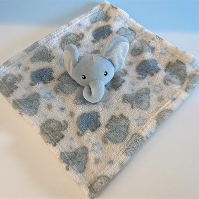 Cutie Pie White Blue Gray Elephant Lovey Security Blanket - Image 1 of 4