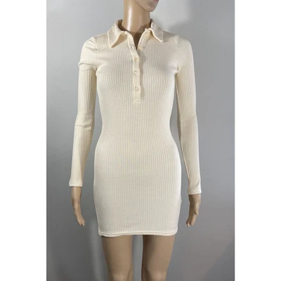 Urban Outfitters BDG Womens Shirt Dress Juniors Size XS Beige Ribbed Long Sleeve - Image 1 of 4