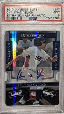 Christian Yelich PSA 9 Auto 2010 Donruss Elite Extra Edition Aspirations # /100  - Image 1 of 2
