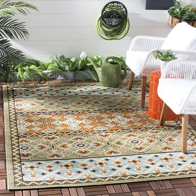Washable Rug Outdoor Veranda Collection - 5'3" x 7'7", Green & Terracotta, No... - Image 1 of 2