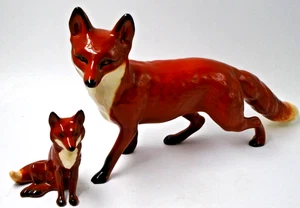 2 X BEAUTIFUL BESWICK POTTERY LARGE FOX 1016A & SITTING FOX 1748 FIGURINES LOT - Picture 1 of 7