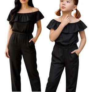 Social Academy Jumpsuit schwarz Kind XL Größe 14 Taschen Rüschen Schulter Akzent - Bild 1 von 7