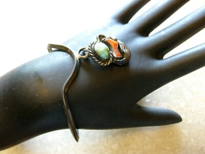 Older Vintage Southwestern Sterling Cuff / Turquoise, Coral Charm / Marked GC ? - Picture 1 of 9