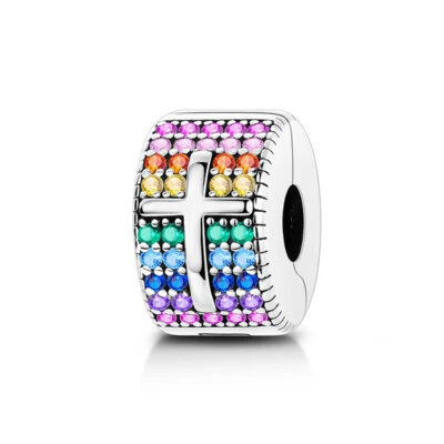 MULA Funkelnde Kreuz Clip DIY Charm AAA CZ Für Frauen Armband 925 Versilbert - Bild 1 von 4