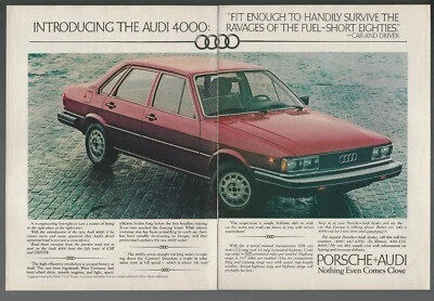 Audi 4000 1980 anuncio de 2 páginas, Audi 4000 anuncio impreso, sedán rojo Foto 1 de 3